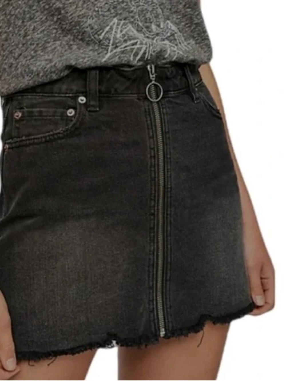 We The Free Free People Black Jean Zip Skirt